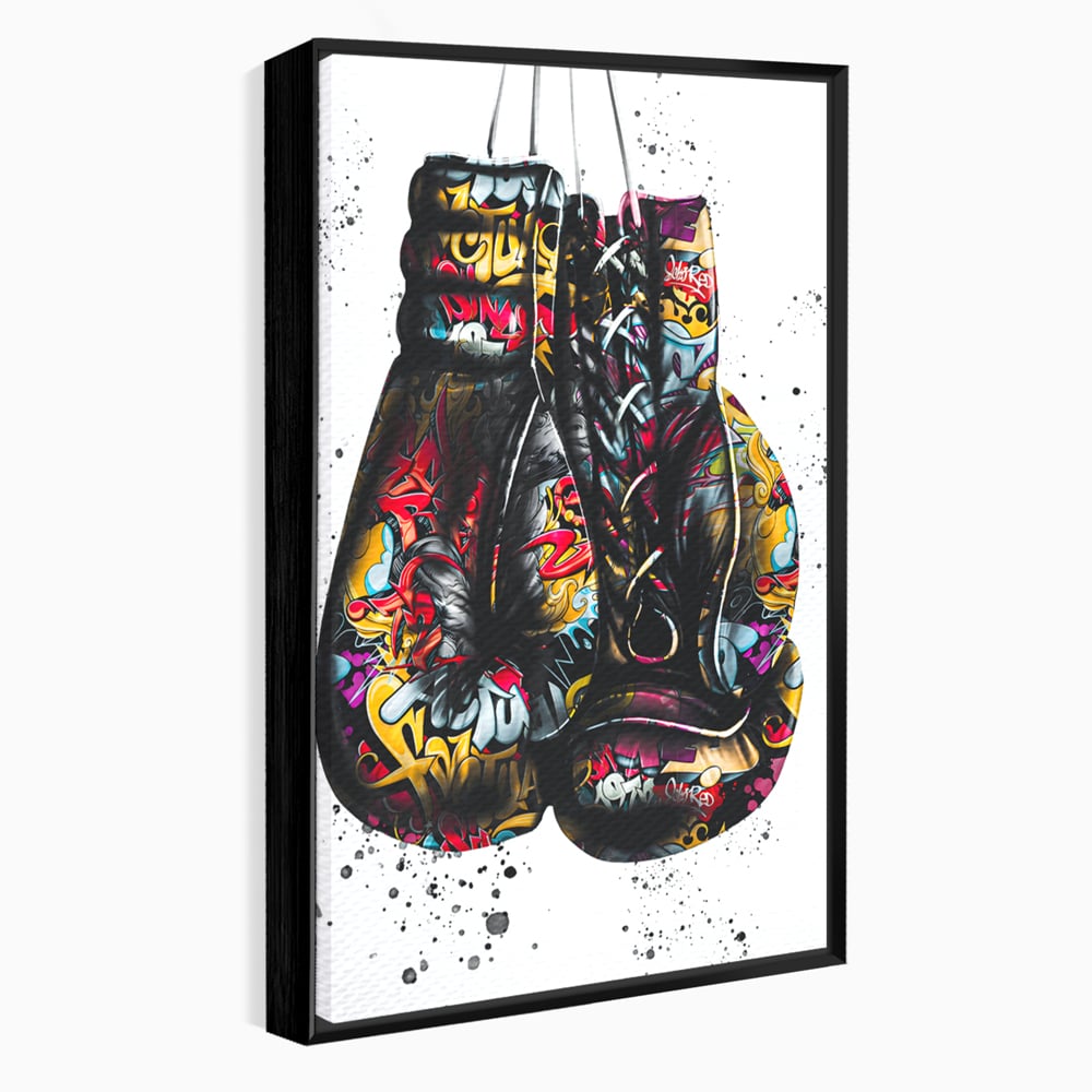 Tablou canvas cu tablou canvas cu manusi de box, in rama de aluminiu negru